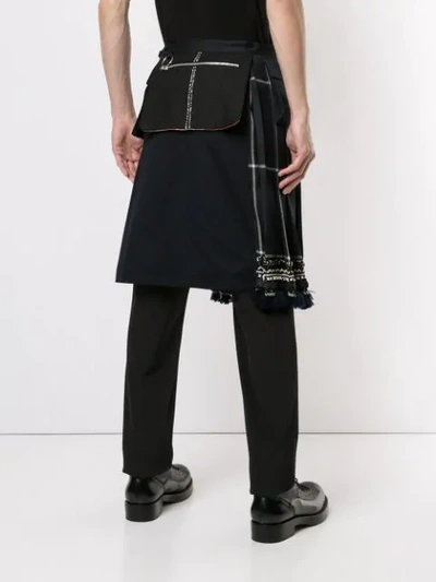 Shop Undercover Asymmetric Tartan Shorts In Blue