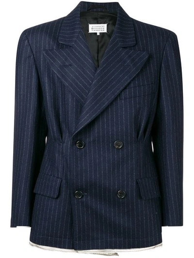 Shop Maison Margiela Double Breasted Pinstripe Blazer In 511f Blue