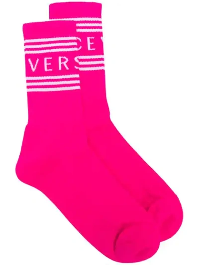 Shop Versace Logo Ankle Socks In Pink