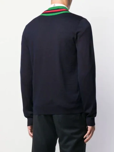 Shop Gucci Web V-neck Jumper In Blue