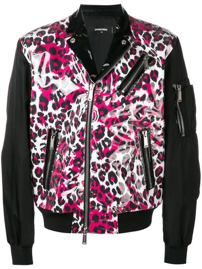 Shop Dsquared2 Leopard Biker Jacket In Black