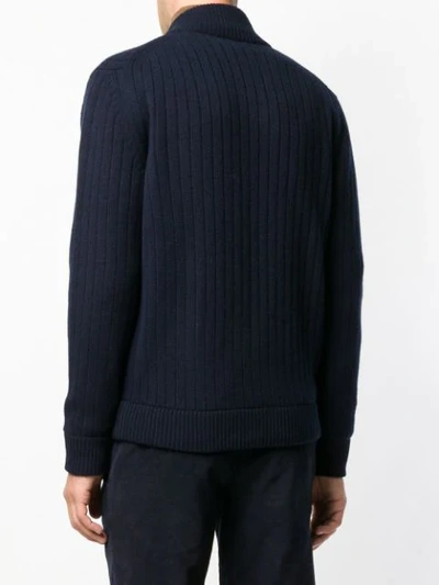 Shop Corneliani Ribbed Cardigan In Blue