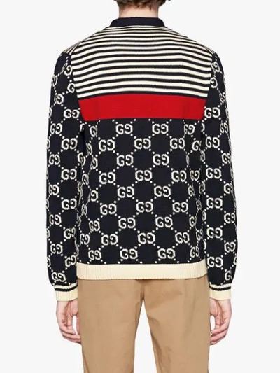 Shop Gucci Gg And Stripes Knit Cardigan In Blue