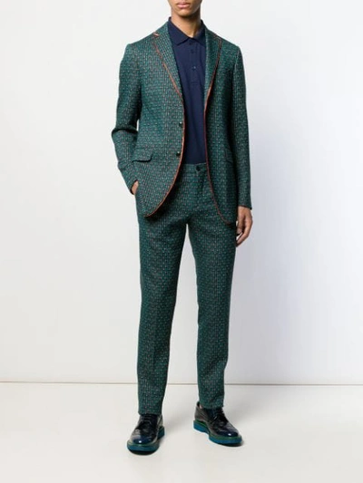 Shop Etro Textured Slim Fit Trousers In Green