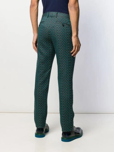 Shop Etro Textured Slim Fit Trousers In Green