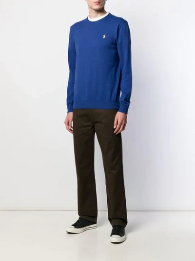 Shop Polo Ralph Lauren Contrasting Embroidered Logo Knitted Jumper In Blue