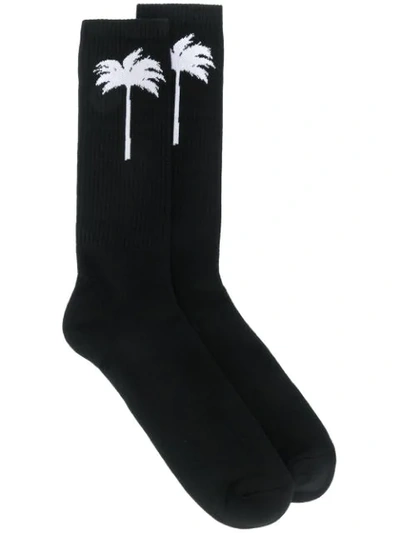 Shop Palm Angels Palm Tree Print Socks In Black