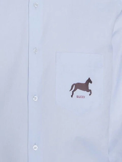 Shop Gucci Cotton Shirt With Horse Fil Coupé In Blue