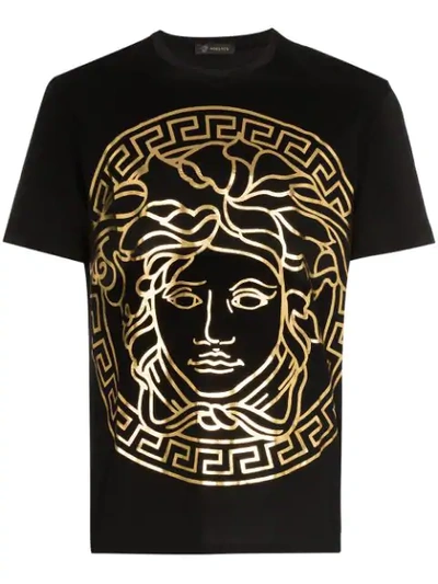 VERSACE LARGE MEDUSA LOGO COTTON T-SHIRT - 黑色