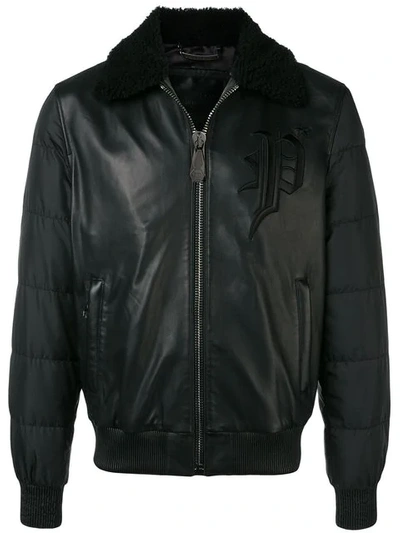 Shop Philipp Plein Leather Padded Jacket In Black