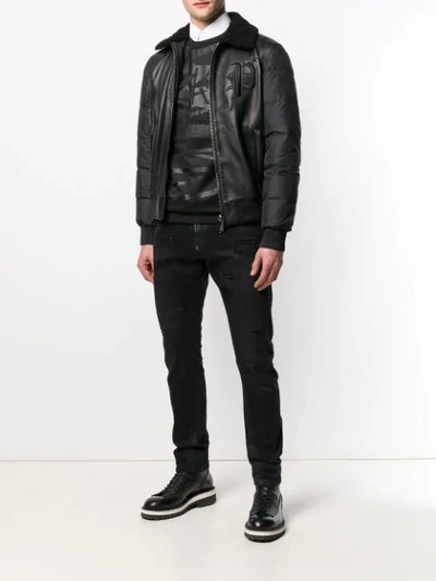 Shop Philipp Plein Leather Padded Jacket In Black