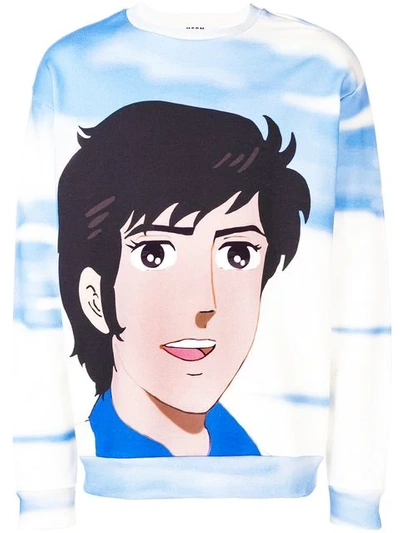 Shop Msgm Anime Print Sweatshirt In Blue