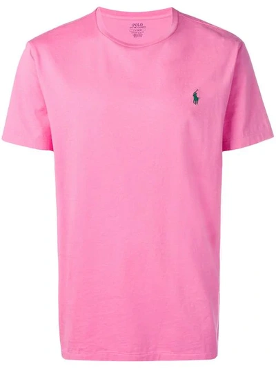 Shop Polo Ralph Lauren Logo Embroidered T-shirt In Pink