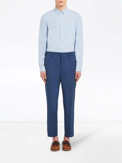 Shop Prada Stretch Tailored Trousers In Blue