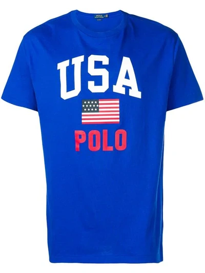 Shop Polo Ralph Lauren Usa Logo Print T-shirt In Blue