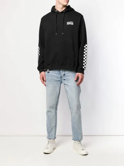 Shop Vision Of Super Checkered Sleeve Logo Hoodie In Black