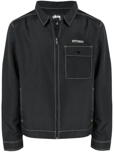 Contrast Stitch Zipped Jacket - Black