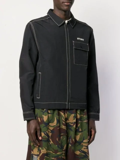 Contrast Stitch Zipped Jacket - Black