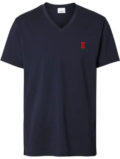 Shop Burberry Monogram Motif V-neck T-shirt In Blue
