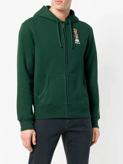 Shop Polo Ralph Lauren Bear Hooded Jacket In Green