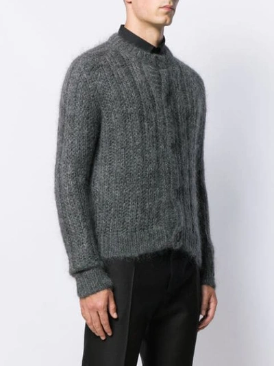 Shop Prada Open Knit Cardigan In Grey