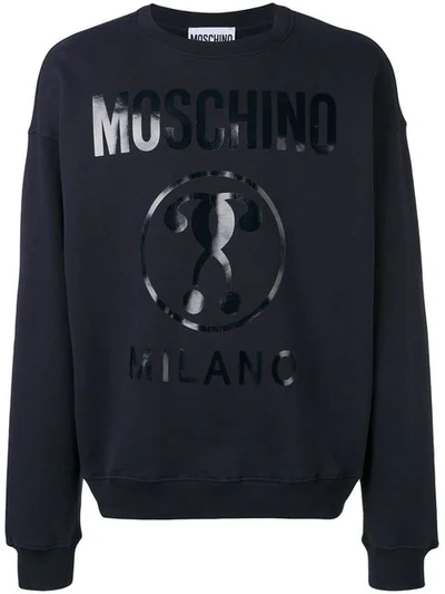 Shop Moschino Double Question Mark Logo Sweatshirt In Blue