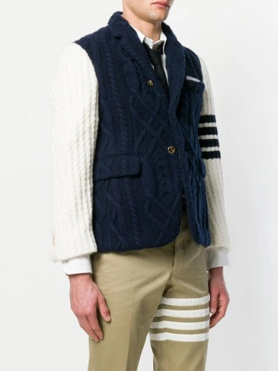 THOM BROWNE 粗羊绒针织4条纹西服外套 - 蓝色