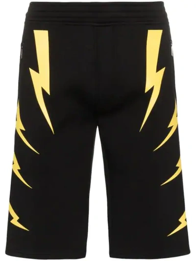 Shop Neil Barrett Thunderbolt-print Shorts In Black