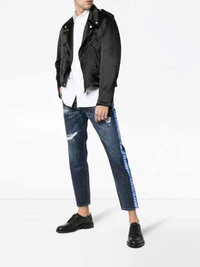 Shop Dolce & Gabbana Cropped Distressed Slim Ticker Jeans In Blue