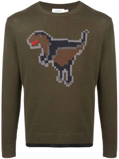 Shop Coach Pixel Rexy Intarsia Knitted Sweatshirt In Green