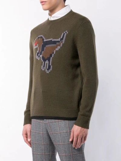 Shop Coach Pixel Rexy Intarsia Knitted Sweatshirt In Green