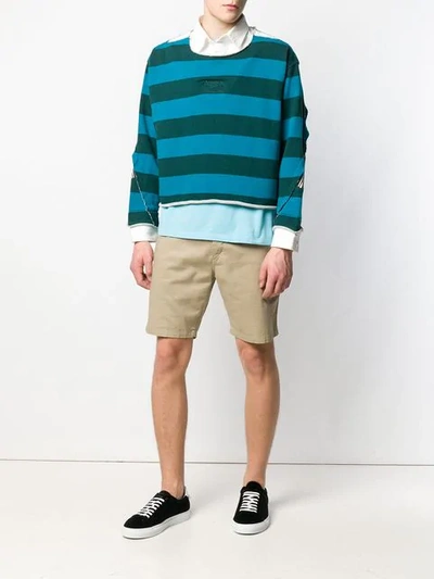 Shop Facetasm Striped Polo Shirt In Green