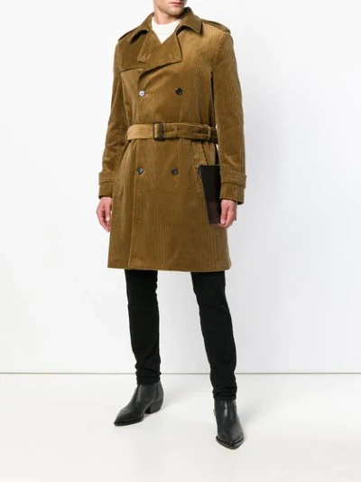 Shop Saint Laurent Corduroy Trench Coat In Brown