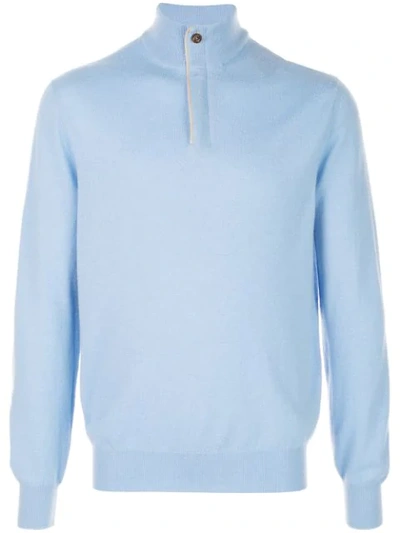 Shop Ermenegildo Zegna Button Neck Sweater In Blue