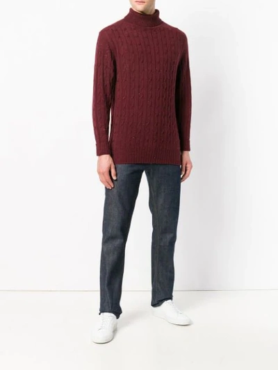Shop N•peal Cable Roll Neck Jumper In Red