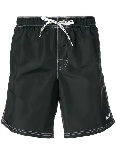 Shop Msgm Stripe Drawstring Shorts In Black