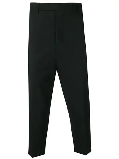 Shop Rick Owens Cropped Drop Crotch Trousers In Black