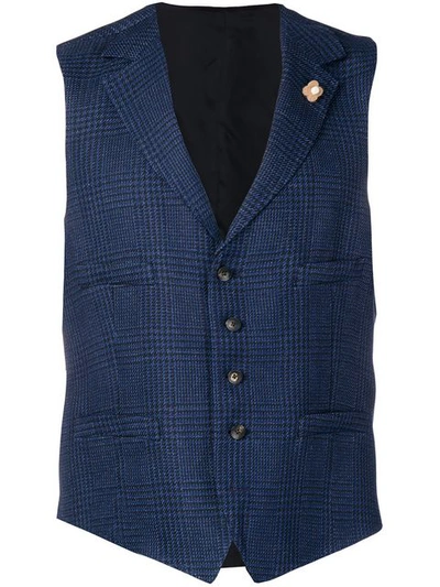 Shop Lardini Houndstooth Fitted Waistcoat In Blue