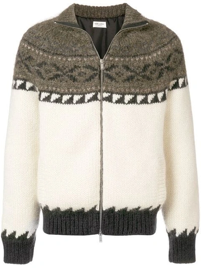 Shop Saint Laurent Zip-up Knitted Jacket In White