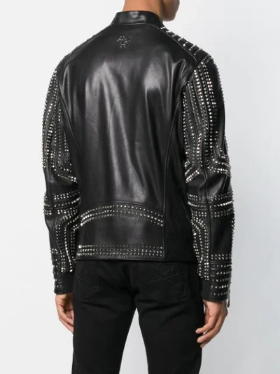 Shop Philipp Plein Studded Biker Jacket In Black