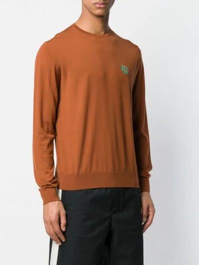 Shop Prada Logo Knit Jumper In Brown
