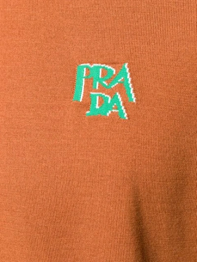 Shop Prada Logo Knit Jumper In Brown