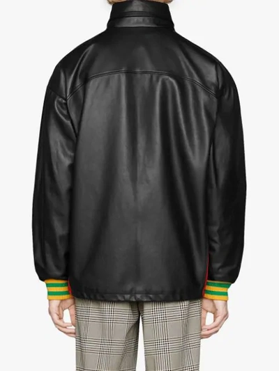 Shop Gucci Leather Bomber Jacket With Gg Blade In Black