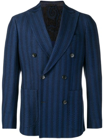 Shop Etro Double Breasted Blazer In Blue