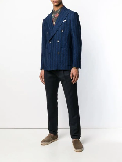 Shop Etro Double Breasted Blazer In Blue