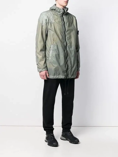 STONE ISLAND HOODED ZIPPED COAT - 绿色