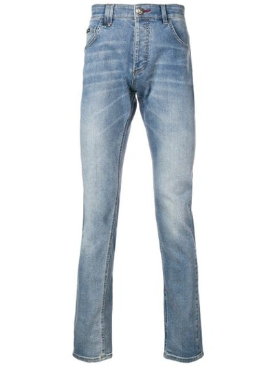 Shop Philipp Plein Slim Faded Jeans In Blue