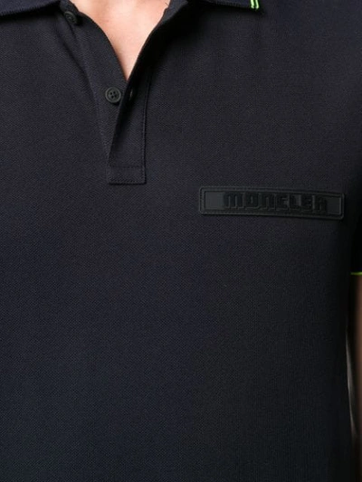 Shop Moncler Striped Trim Polo Shirt In 773 Navy