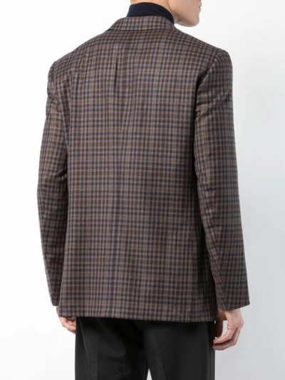 Shop Isaia Check Pattern Blazer - Brown