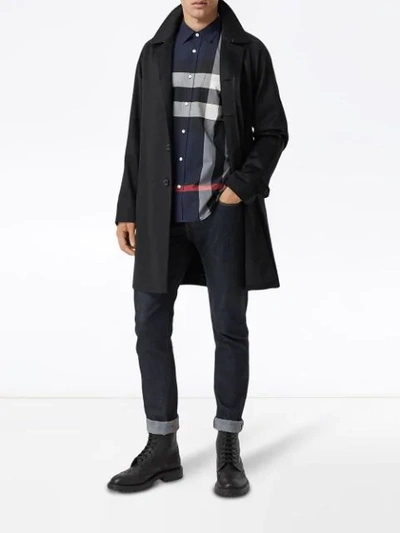 BURBERRY 格纹弹性全棉衬衫 - 蓝色